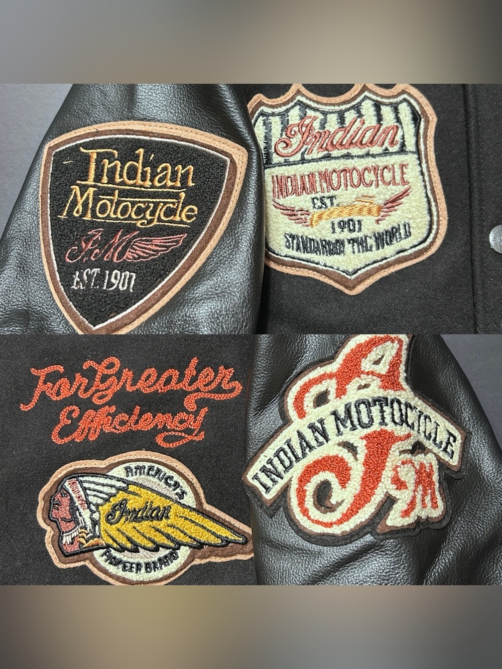 Vintage Indian Motorcycle Leather Sleeve Varsity Bomber Jacket Black L Patches - Picture 4 of 16